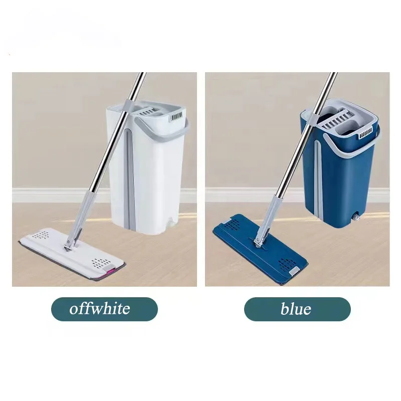 4 Washable & Reusable Microfiber Pads Flat Mop With Bucket Set