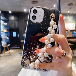 Soft Pearl Bracelet Phone Case For iPhone 11 12 13 14 Pro Max XS X XR 7 8 6 6s Plus mini SE 2020 Glitter Shockproof Cases Cover