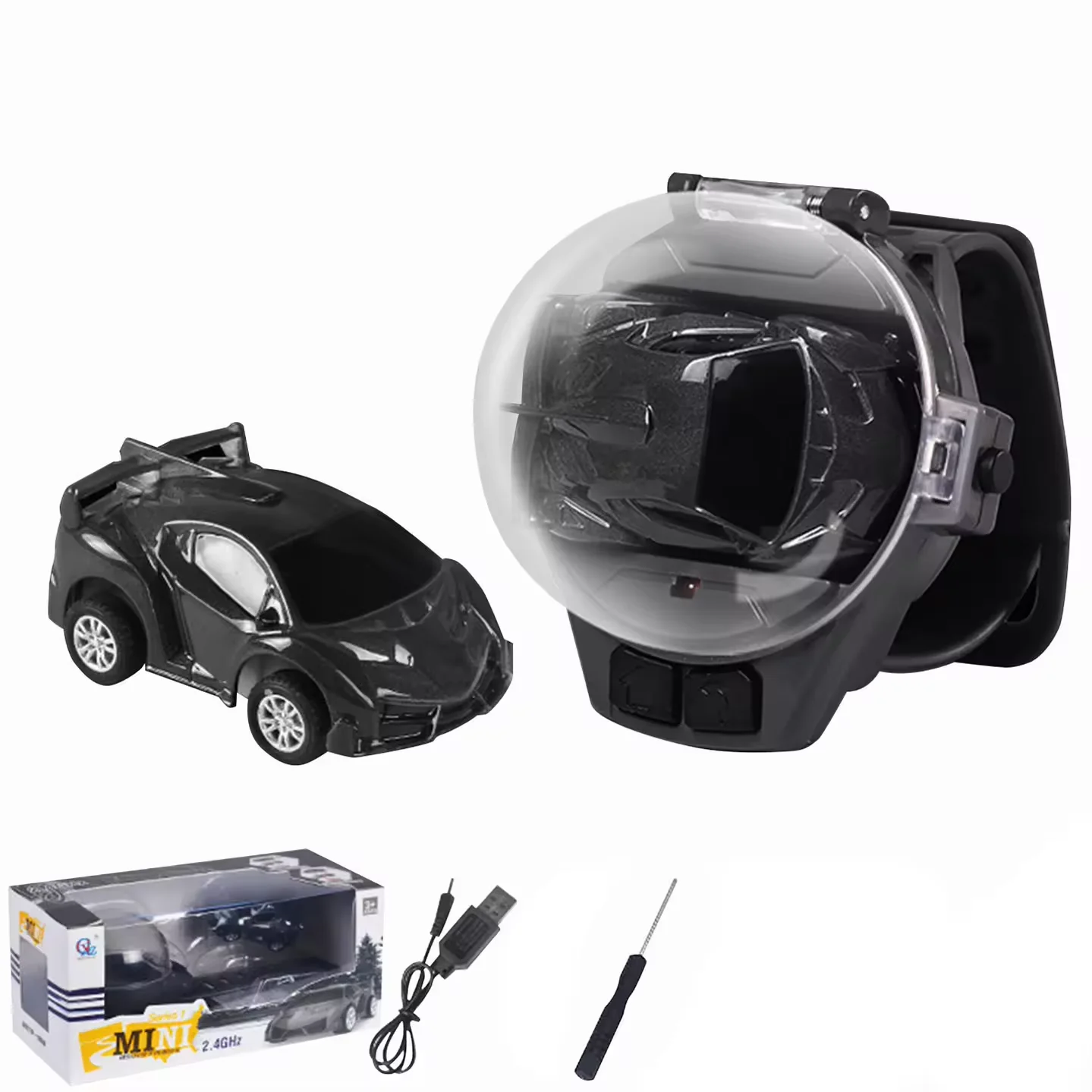 2.4 GHz Racing Car Watch with USB Charging Cartoon RC Small Car Gift for Boys and Girls
