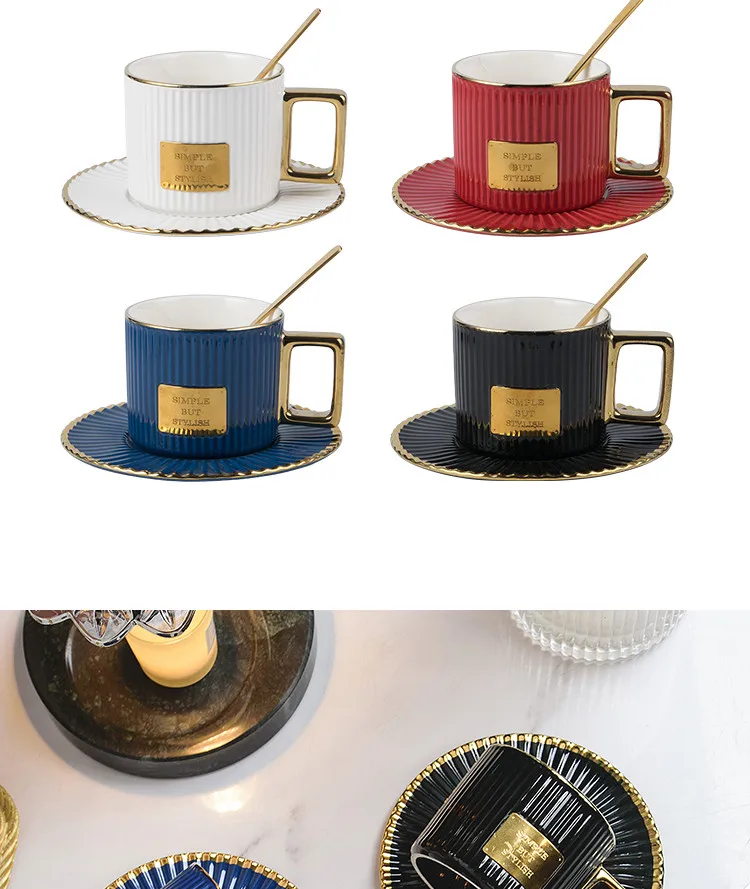 Chaozhou  Multi Color Europe Coffee set Porcelain Milk Tea Cup Ceramic Gold Tea Cup With Saucer