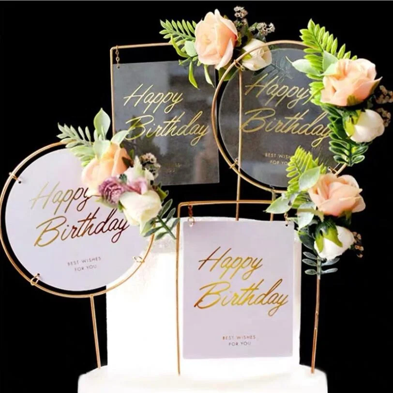 Artificial Flowers Iron Cake Decoration Simulation Gardening  Acrylic Cupcake Toppers for Wedding Birthday Party Baking Decor