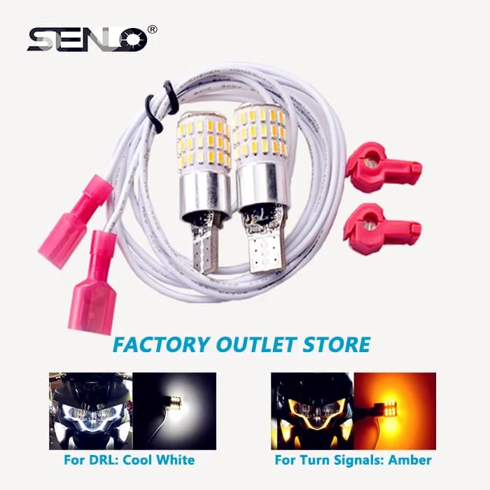 T10 Led Braking Reversing Turn Signals DRL Daytime Running Tail Light Lamp Bulbs Yellow White Dual Color Motorcycle T10