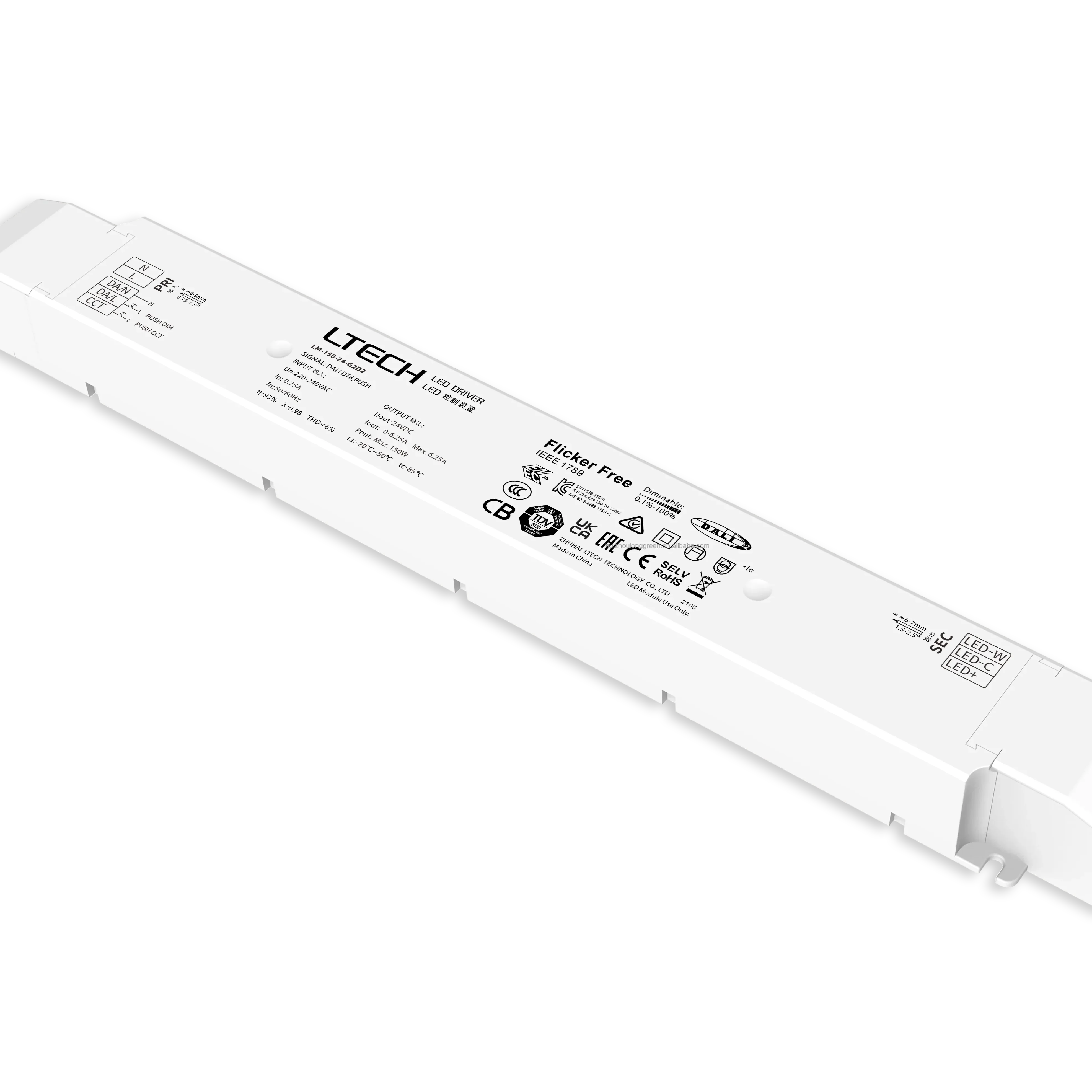Ltech LM-240-24-G2D2 240W 24V NFC CV DALI DT8 tunable white Constant Voltage Push DIM Flicker Free Dimmable LED Driver