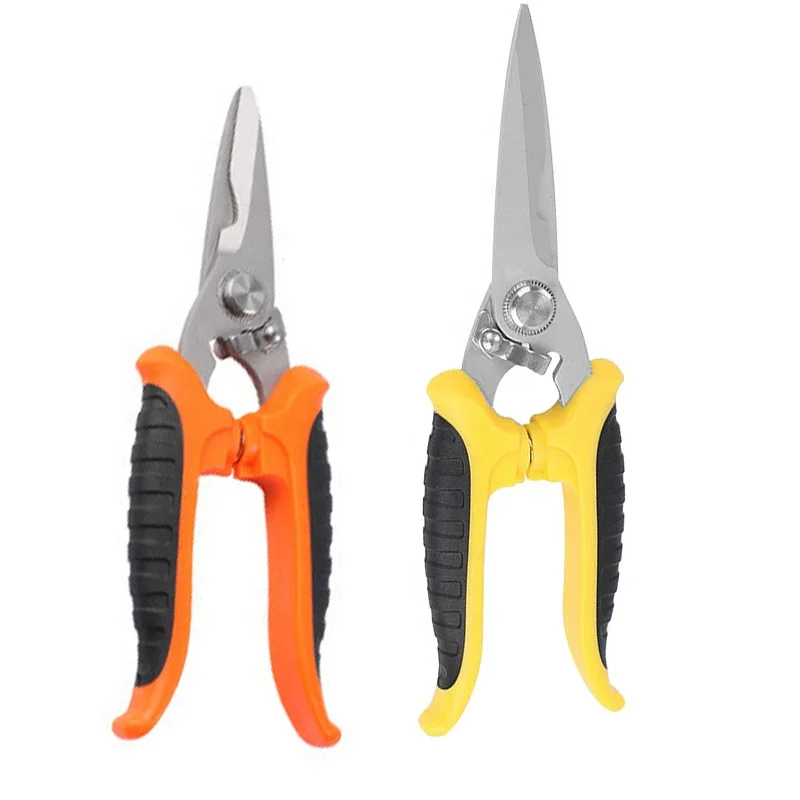 Stainless Steel Electrician Scissors Wire Shears Safety Lock Spring Scissors Fruit Flower Branch Shears Garden Pruning Shears