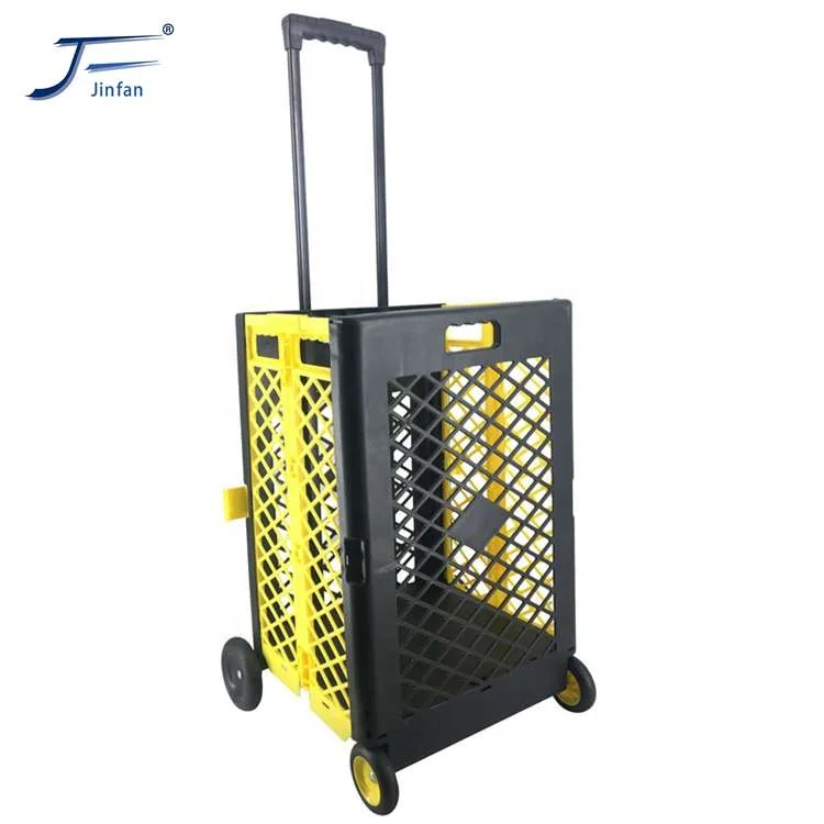 45 liters folding foldable stretch out and draw back handle household  plastic rolling shopping trolley