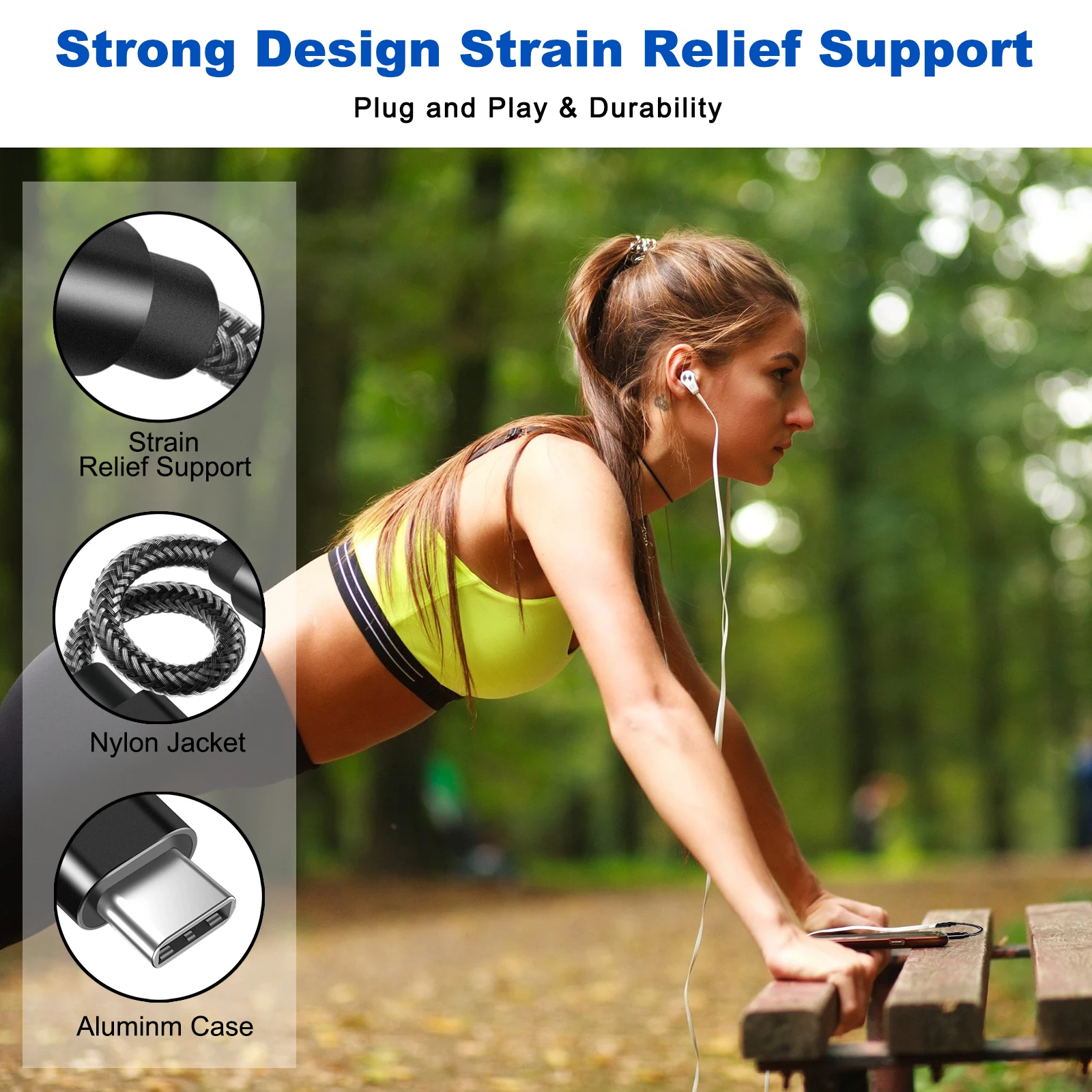 Factory OEM type C to 3.5mm headphone Nylon jacket audio adapter