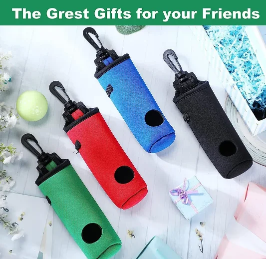 Neoprene mini golf ball and tee holder pouch, Portable golf ball Storage bag with Clip