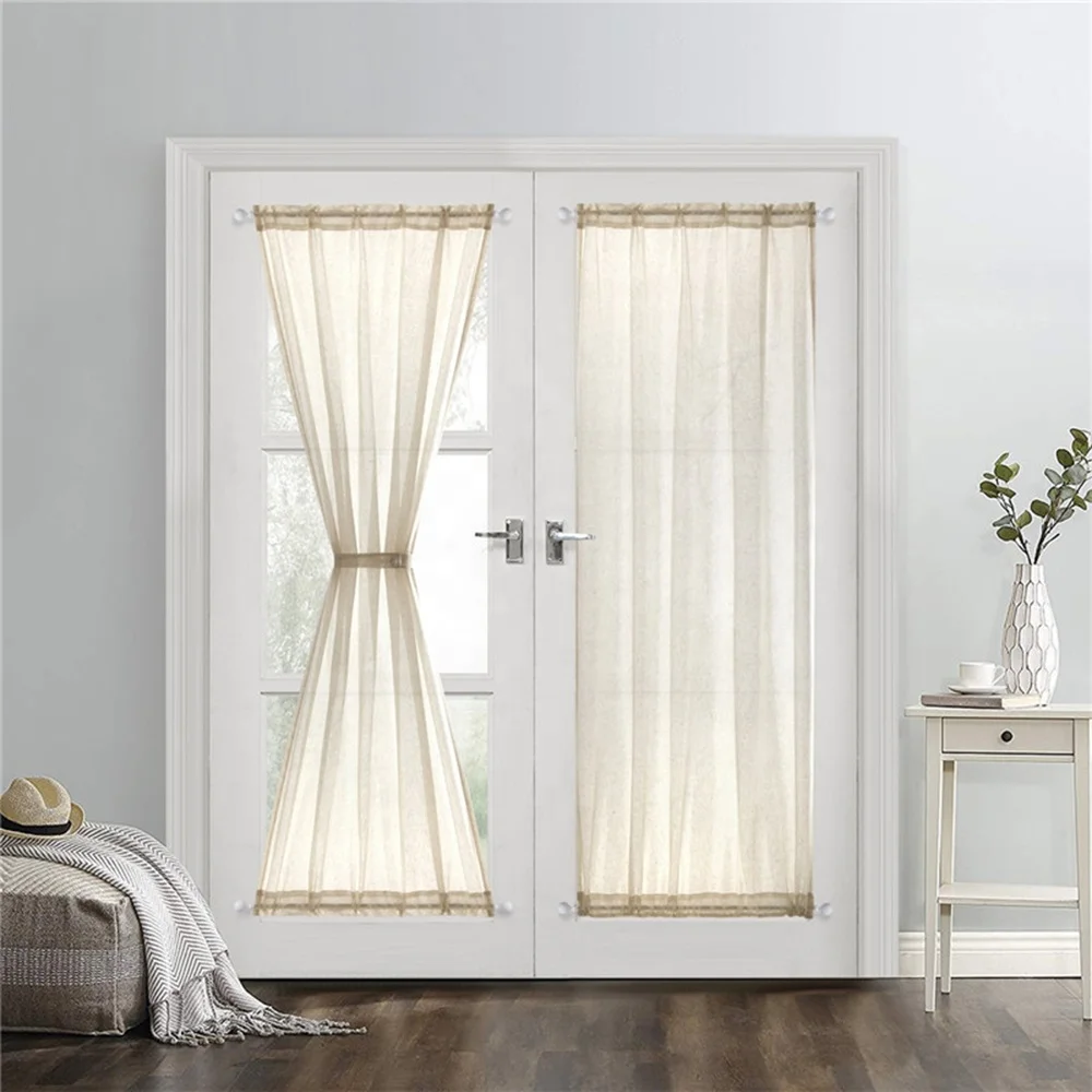 Nice soft elegant cafe home hospital living room ready made glass door  linen curtain Japan style sun block window curtain