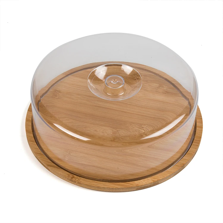 HOT sale Bamboo Bread Cake Display Stand,Buffet Display Tray,Transparent Cover Dessert Plate