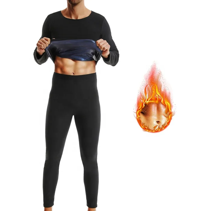 Men Sauna Suit Slimming Non Rip Boxing Shapewear Shirt Sweat Suits Weight Loss Fitness Workout Sports Long Sleeves Pants set