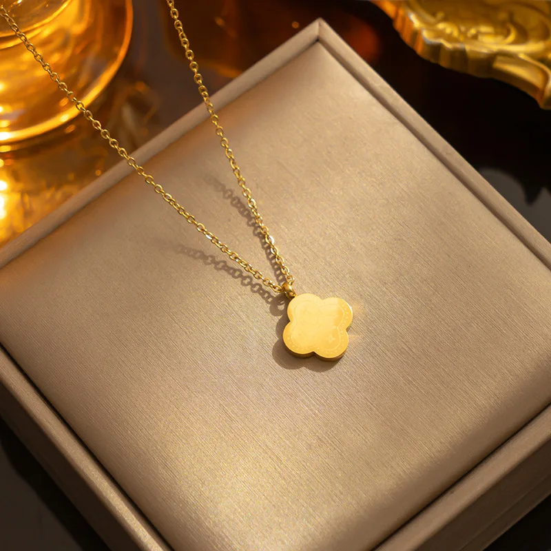 Hot Sale Luxury 18k Gold Plated Stainless Steel Jewelry Bracelet Lucky Ladies Four Leaf Clover Bracelet Necklace Earrings