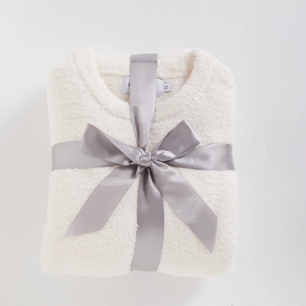 Cozy Plush Knit Set Super Soft Zero Defect Absorbent Men Woman Soft Touch Feather Tops Sleepwear Home Wear Set Pant Sweater