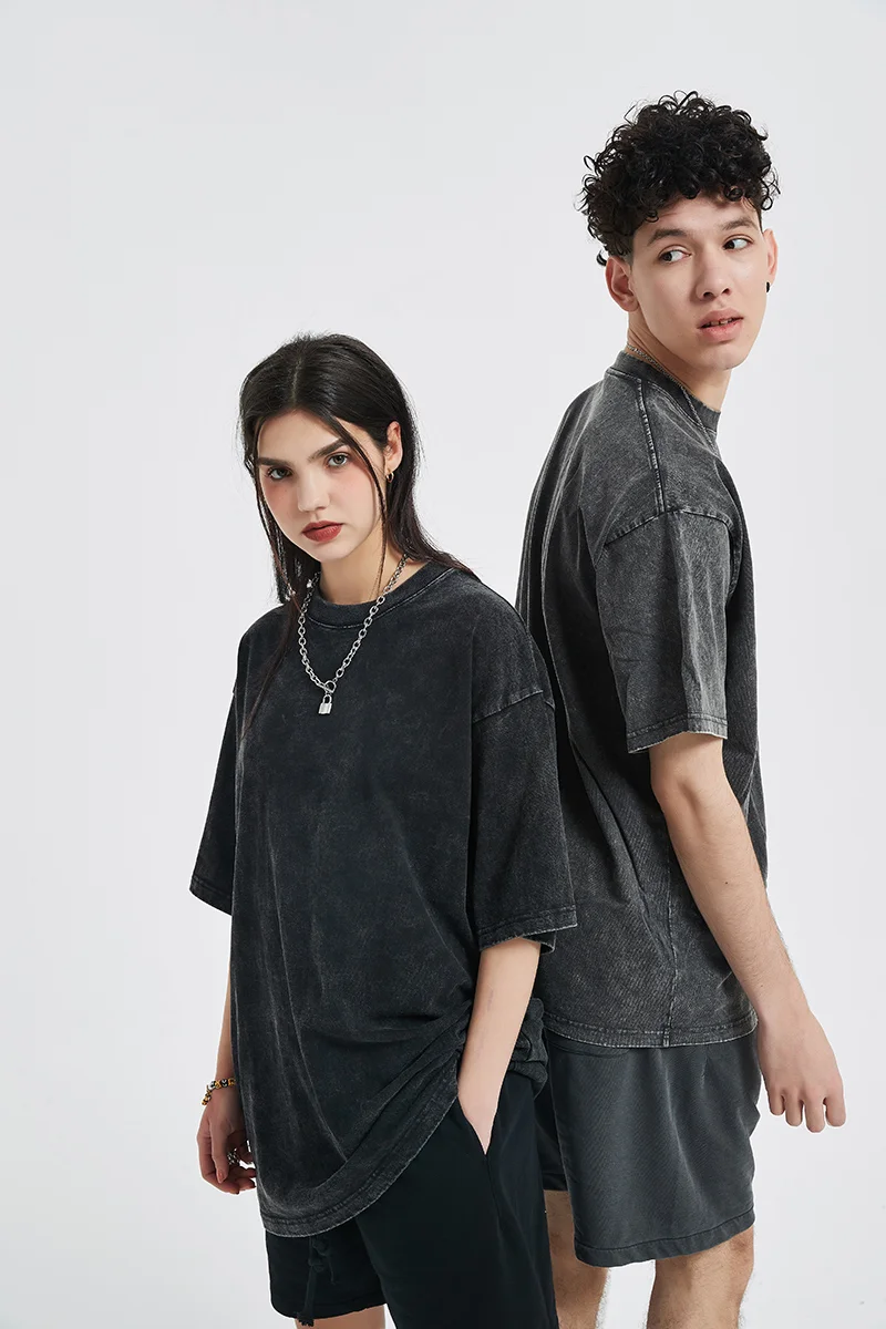 Manufacturers Custom Mens 100% Cotton Acid Washed Tshirt Over Sized Drop Shoulder Heavy Weight 250Gsm Stone Wash t Shirt Men