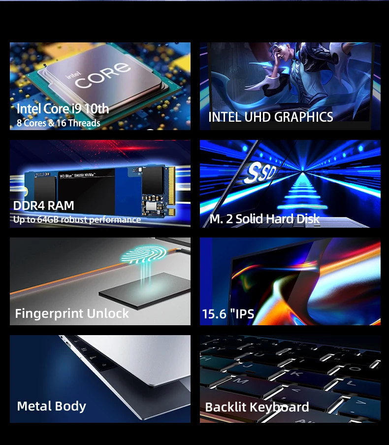 15.6Inch Metal Shell Core I5 I7 I9 Support Logo Customize High Configuration Laptop Support Win 11 With Fingerprint Recognition