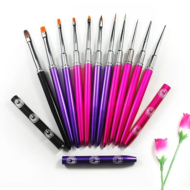Custom New low MOQ Artam UV Gel Liner 3D Paint French Flat Angled Oval Crimped Nail Art Brush Set