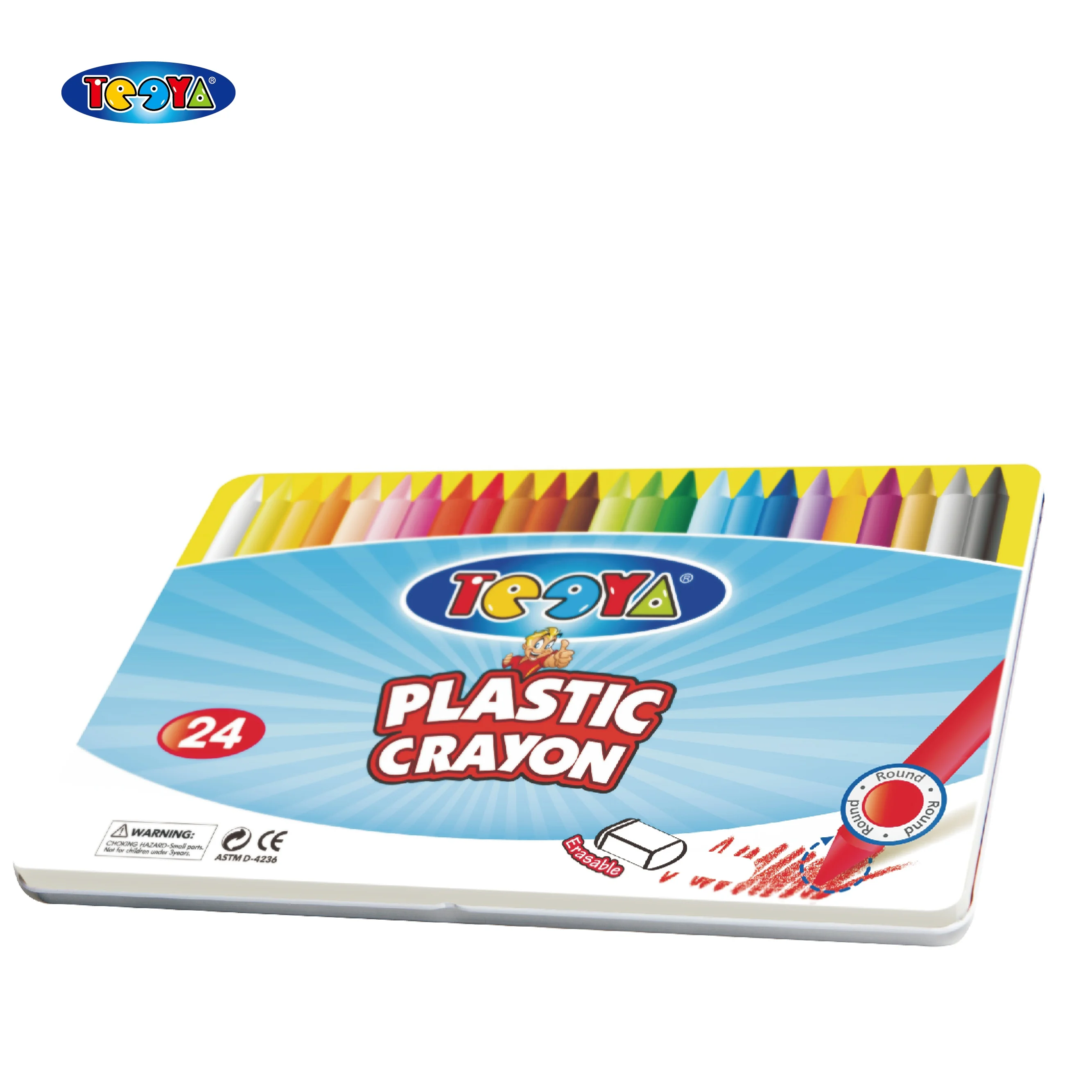 12 COLOR 8*120MM ROUND PLASTIC CRAYON IN METAL BOX