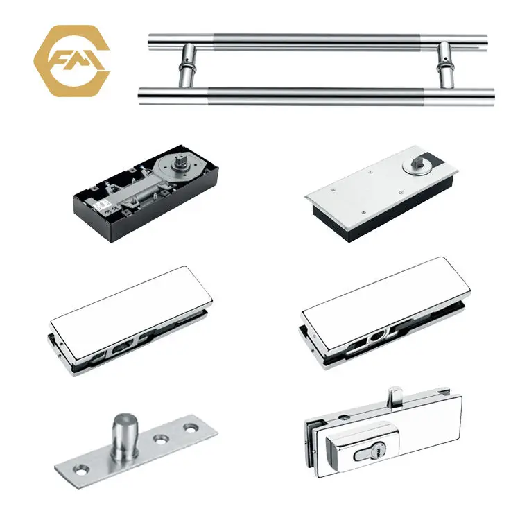 High Quality Glass Clamp Patch Fitting Hinge Doors Lock Hydraulic Floor Spring Pull Handle Glass Door Hardware Set