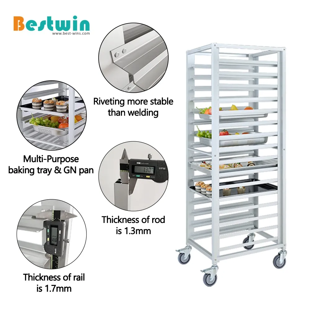18 Layer Mutli Purpose Aluminum Bread Cooling Rack Trolley Sheet Pan Rack Bakery Cart