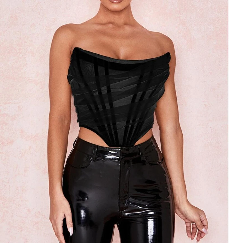 New product ideas 2021 hot selling See Through Mesh Off Shoulder Bustiers corset top women sexy Tube Top
