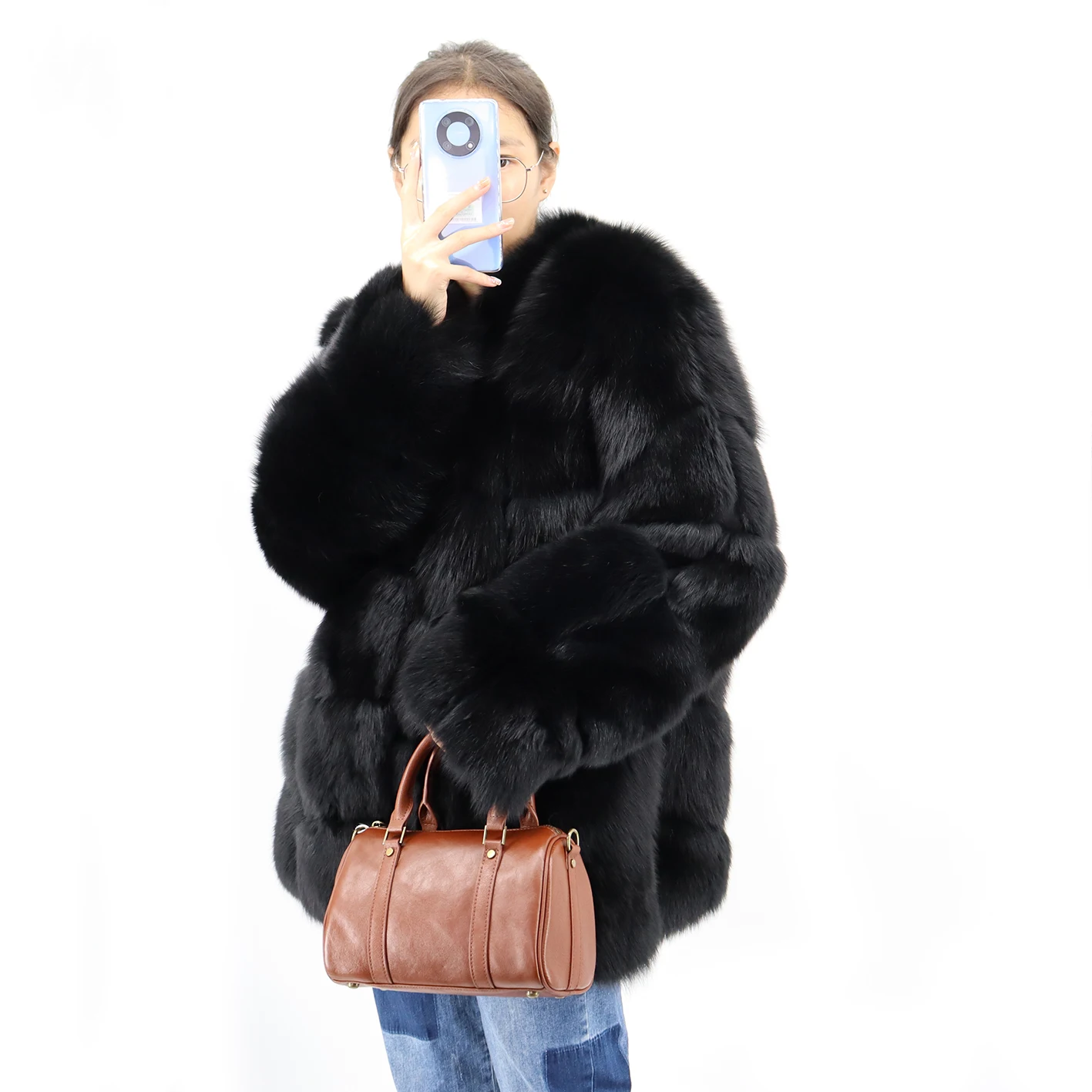 Blue fox Fur Coat Real fox Fur Coat fox Fur Coat Women Real
