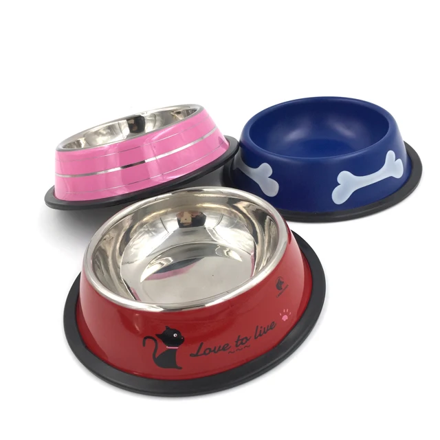 2022 HOMEFELT Dog bowl Cat bowl stainless steel red blue pink black rim five colors stainless steel round large pet bowl