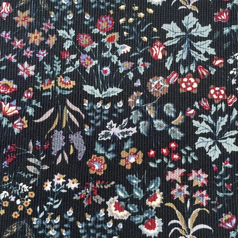 Soft Fabric Customized Floral Design 100% COTTON 16w Pinwale Corduroy