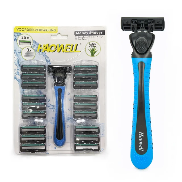 HW-B378DL  Haowell stainless steel sharp triple three 3 blade disposable shaving razor  for men/ women wet shaving daily use