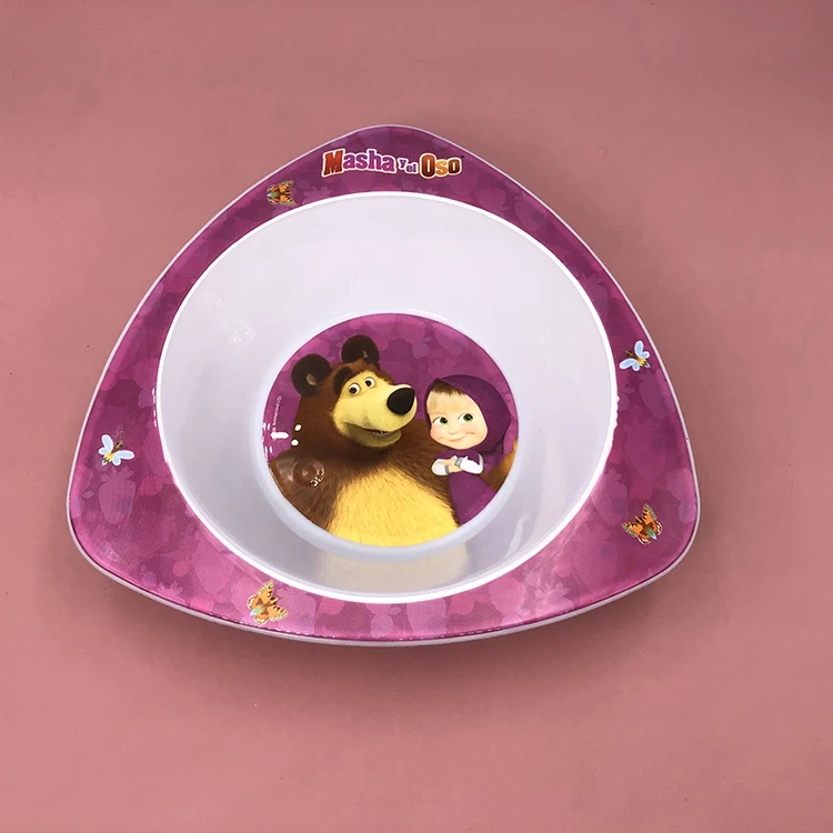 BPA Wholesale 3D Custom Printing Plastic Melanmine Substitution Separator Triangle PP Plate Soup Dishes Plate