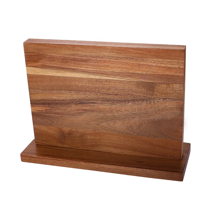 Double sides magnetic acacia wood storage block stand magnetic strip knife magnet holder wooden magnetic knife block