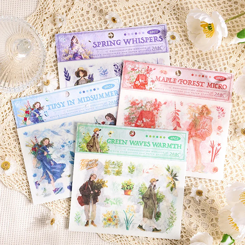 6 sheets/pack Communication Romantic Girl and Paper Handbag Sticker Pack Cut Film Stickers Ins Wind Handbag Material Stickers