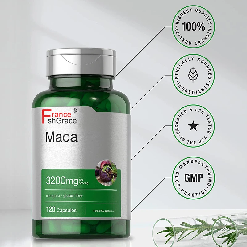Non-GMO Gluten Free Maca Root Capsules 3200 mg 120 Pills Peruvian Maca Extract for Men and Women