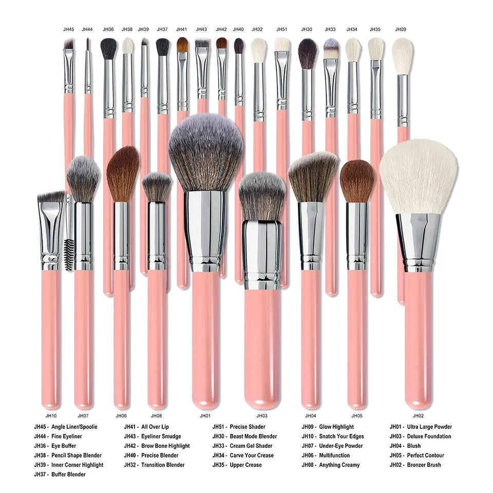 PINK 16/26 pcs goat natural hair professional makeup brush set private label makeup brushes goat hair makeup brushes