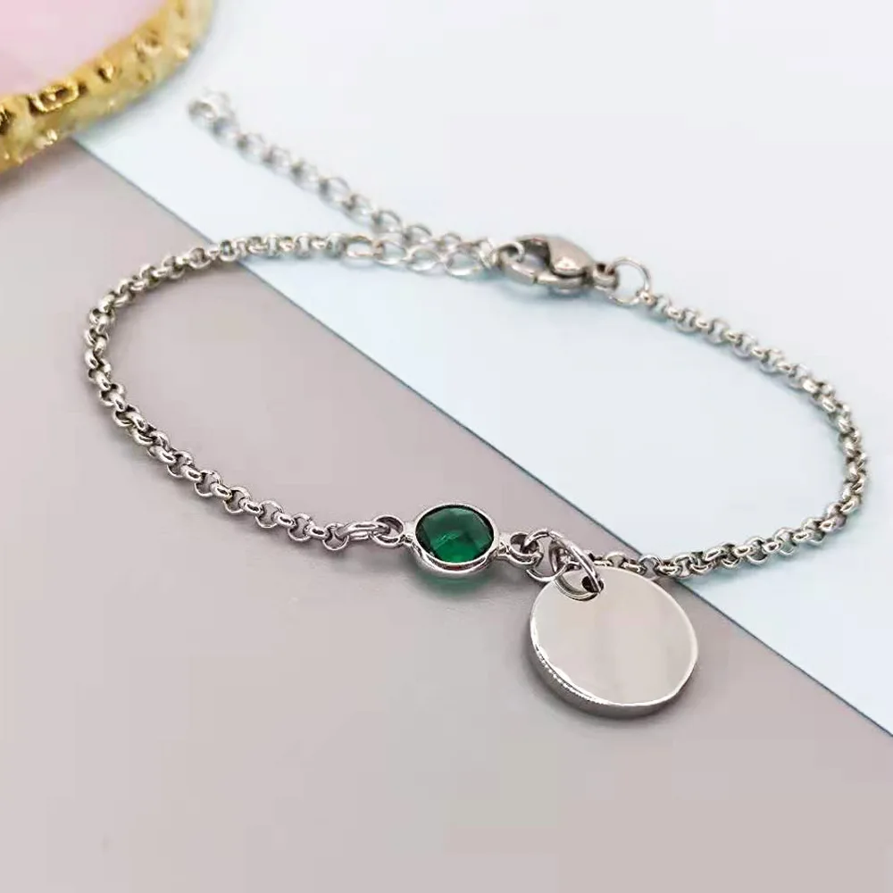Dropshipping Customized Engraving  Personalized Bracelets In Silver Gold Disc 12 Colors Faceted Birthstones Charm  Bracelets