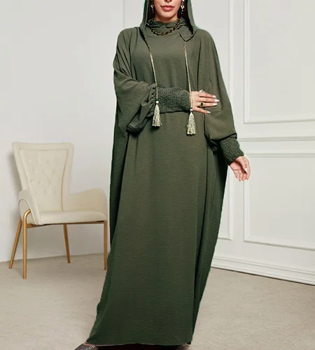 New Muslim Arab hooded headscarf Long Abaya rope Fashionable and Elegant Dress Robe