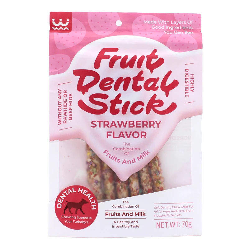 Оптовая продажа поставщик кормов для домашних животных стоматологическая палочка с клубничным вкусом 100% натуральные сухие закуски собак