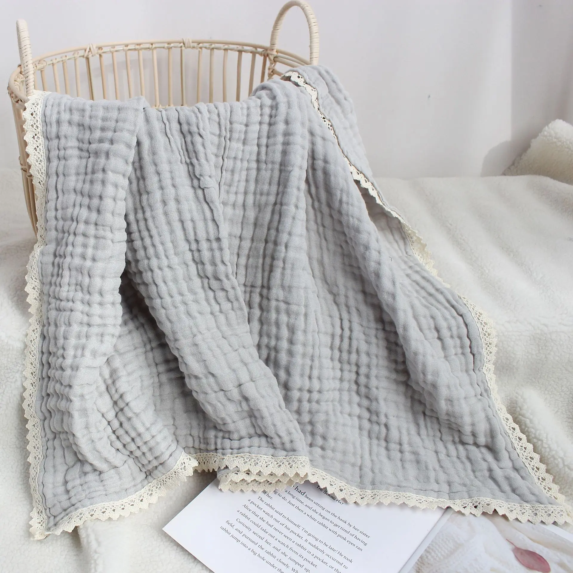 6 Layer Baby Blanket for Newborn Bath Towel Muslin Swaddle Cotton Receive Blanket Swaddling Wrap Lace Langer New Born Bedding