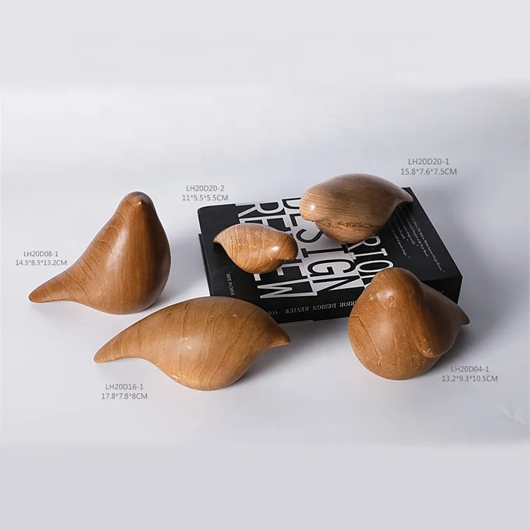 Wholesale Hand Made Vivid Wooden Effect Brown Ceramic Flying Birds Sculptures Statues For Home Decoration