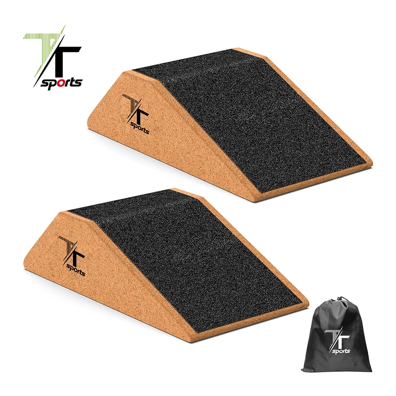 TTSPORTS Portable cork Calf Raise Block Squatting Heel Wedge Block set for Weightlifting, Squat,Deadlift,Yoga