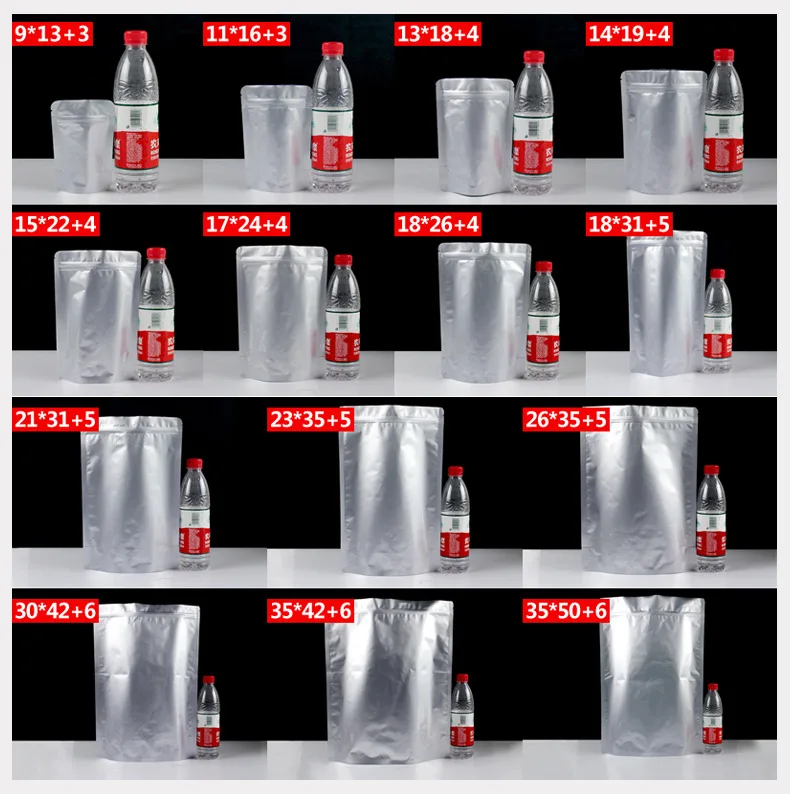 Stand Up Small Mylar Zip lock Blank Aluminum Foil Silver Zipper Plastic Bag Food Coffee Tea Packaging Pouch With Zipper