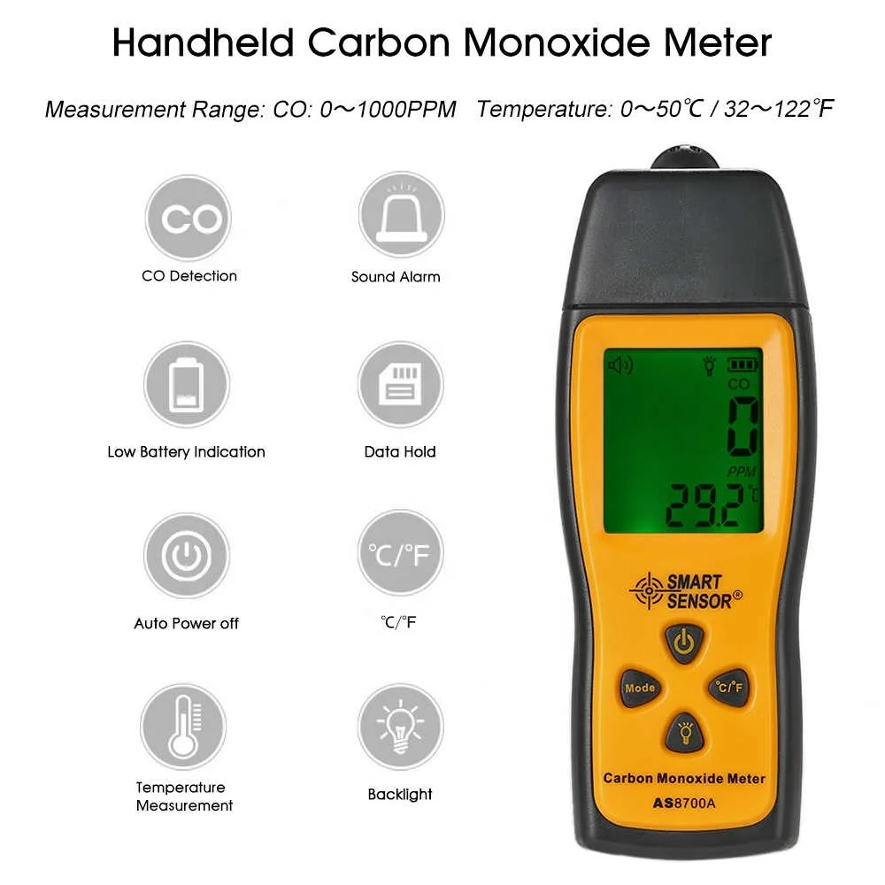 Умный датчик 0-1000ppm CO детектор качества воздуха ручной измеритель угарного газа с высокой точностью тестер