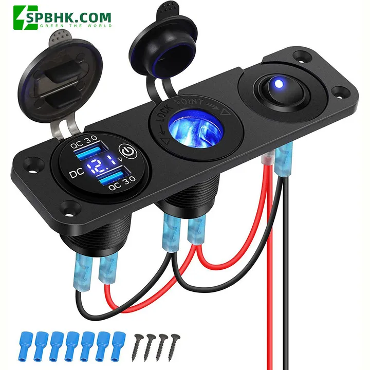 Smart Dual Port USB Car Adapter QC3.0 PD Car Charger Type C Vehicle 12-24v 3 in 1 Car USB Charger Panel