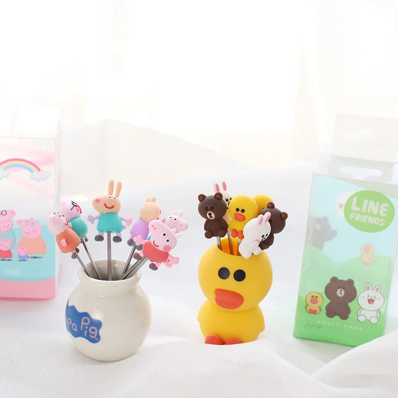 
Newly stainless steel duck animal fruit fork set cute kids dessert silicone mini fruit fork 