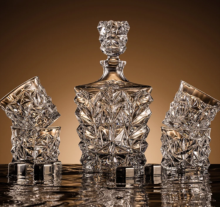Hot Sale Lead-Free Crystal Square Bourbon Whiskey Decanter with Tumbler Set