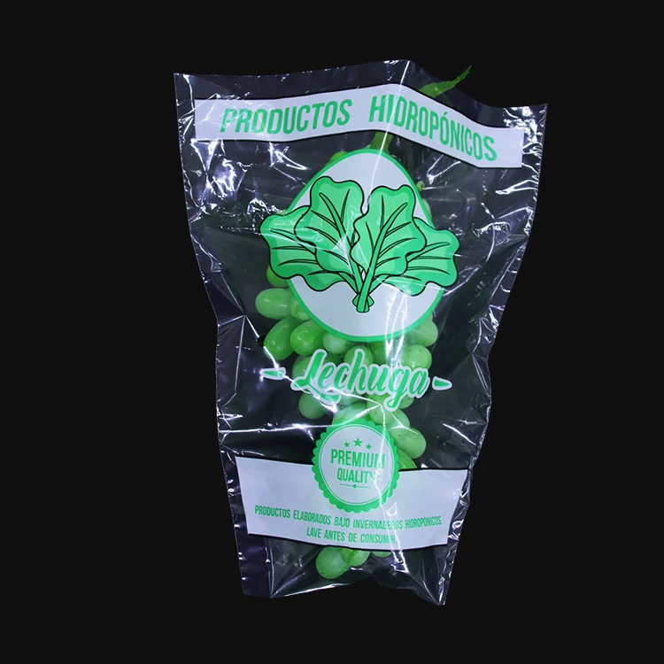 Factory manufactured clear self adhesive fruits vegetable bag trapezoid lettuce bag fresh vegetable packaging bag