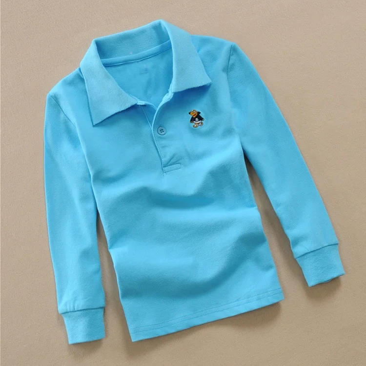 Combed Cotton Turn-down Collar T Shirts Full Sleeve 6 Colors 3-15 Years Kids Long Sleeve Shirts Girls Boys Plain Autumn Solid