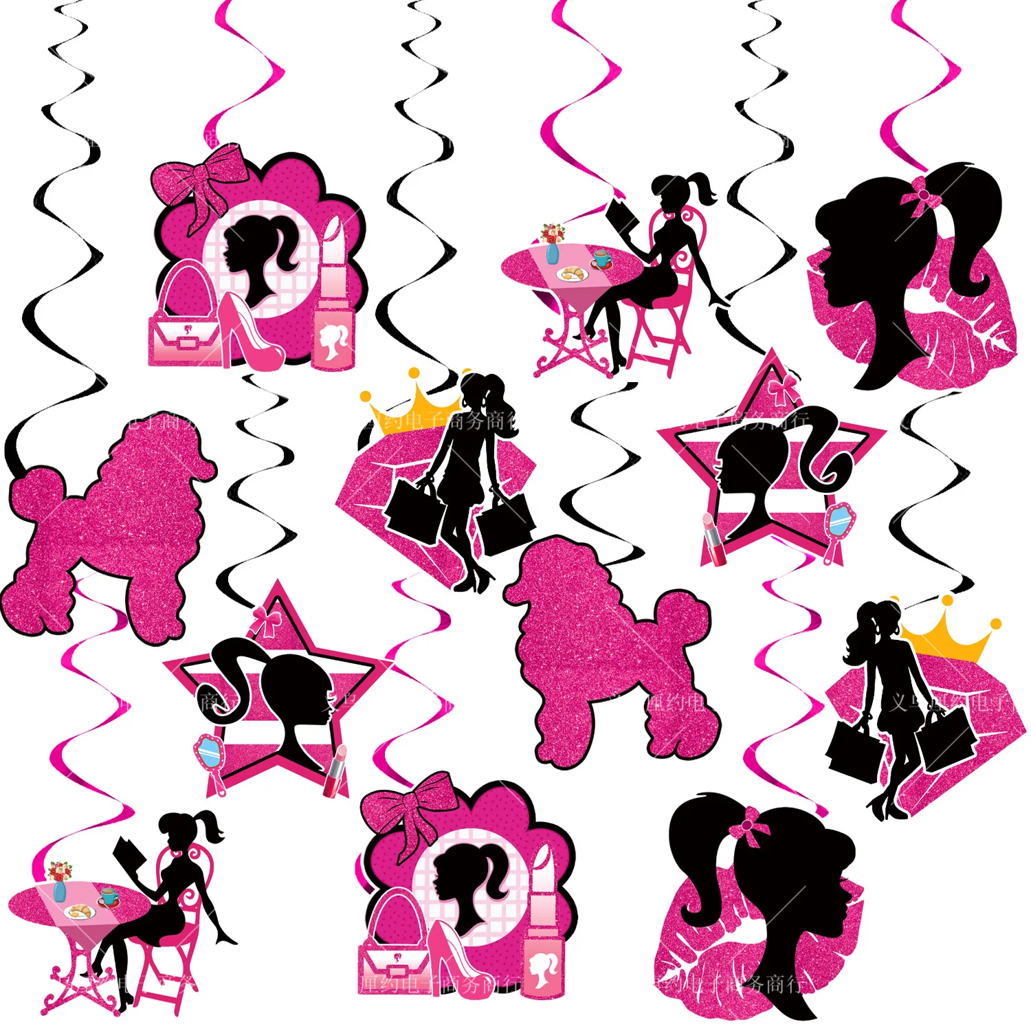 Latex Balloon Spiral Hanging Set with Paper Bar Cake Doll Party Decoration for Birthday Graduation Easter-Party Supplies