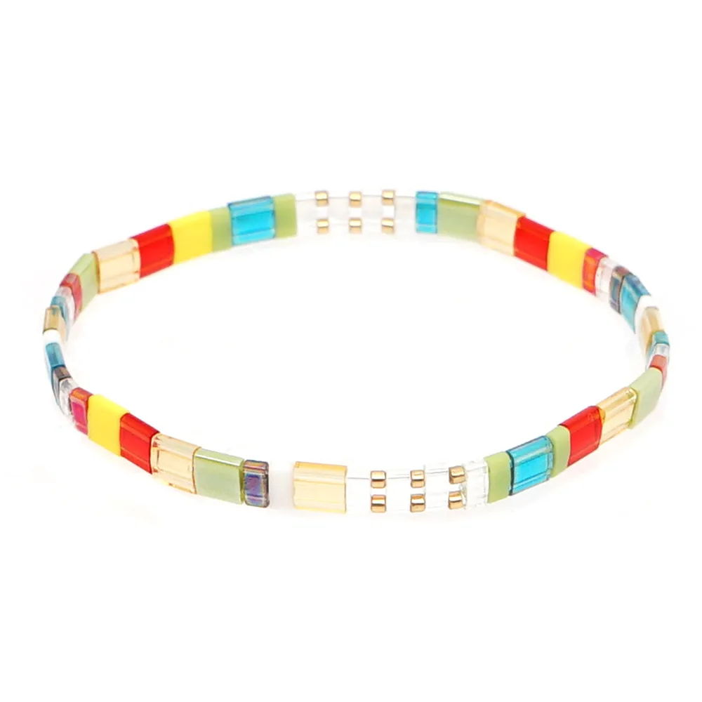 INS new DIY  fashion Miyuki  tile beads  Bohemian  enamel elastic  bracelet for women men