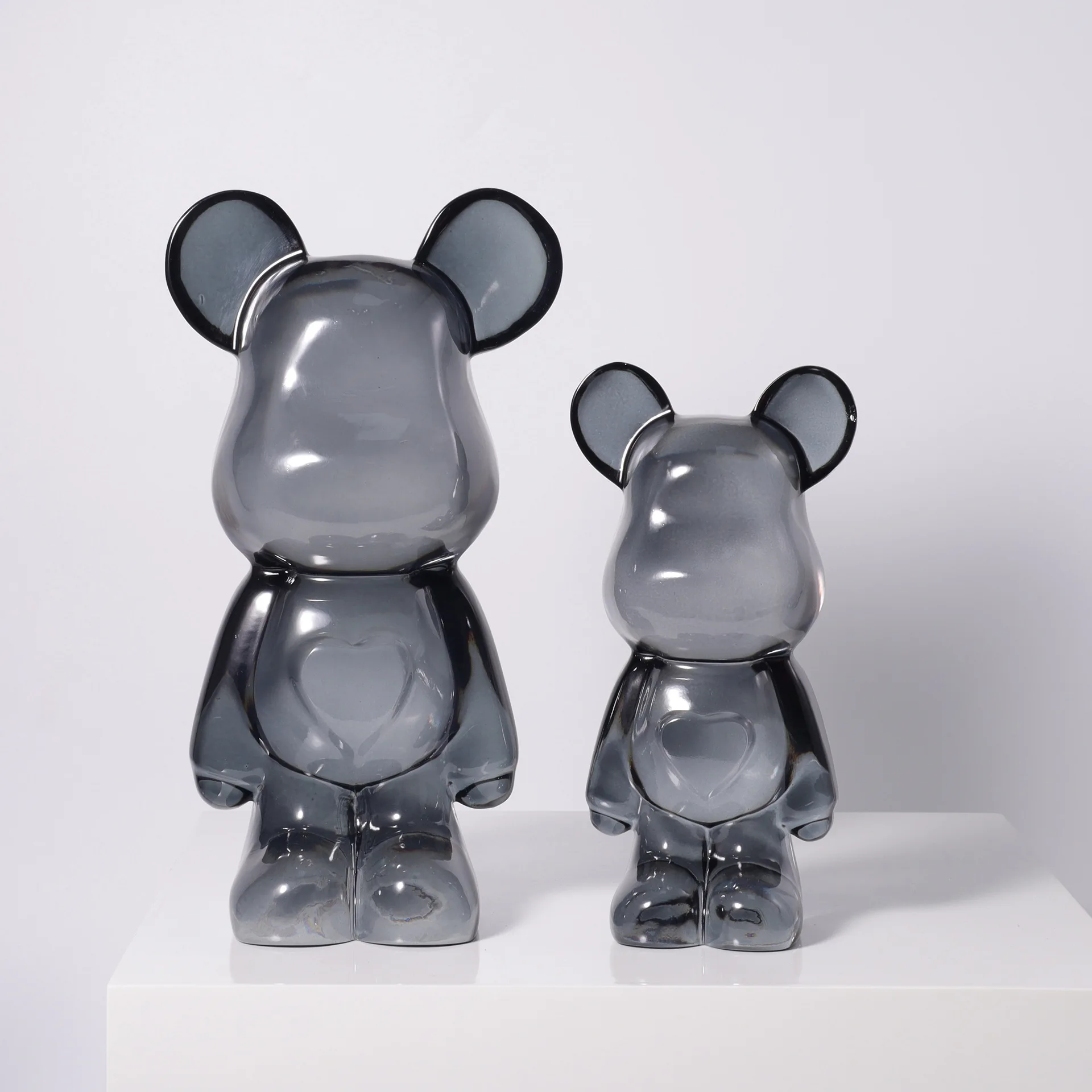 Small Transparent Violent Bear Statue Pair Creative Birthday Gift Multi Color Resin Sculpture