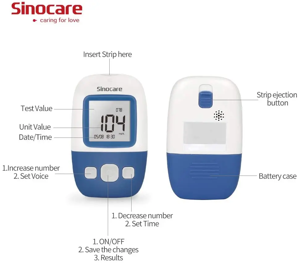 SINOCARE Safe AQ Angel Blood Glucose Meter With 50 Pcs Test Strips