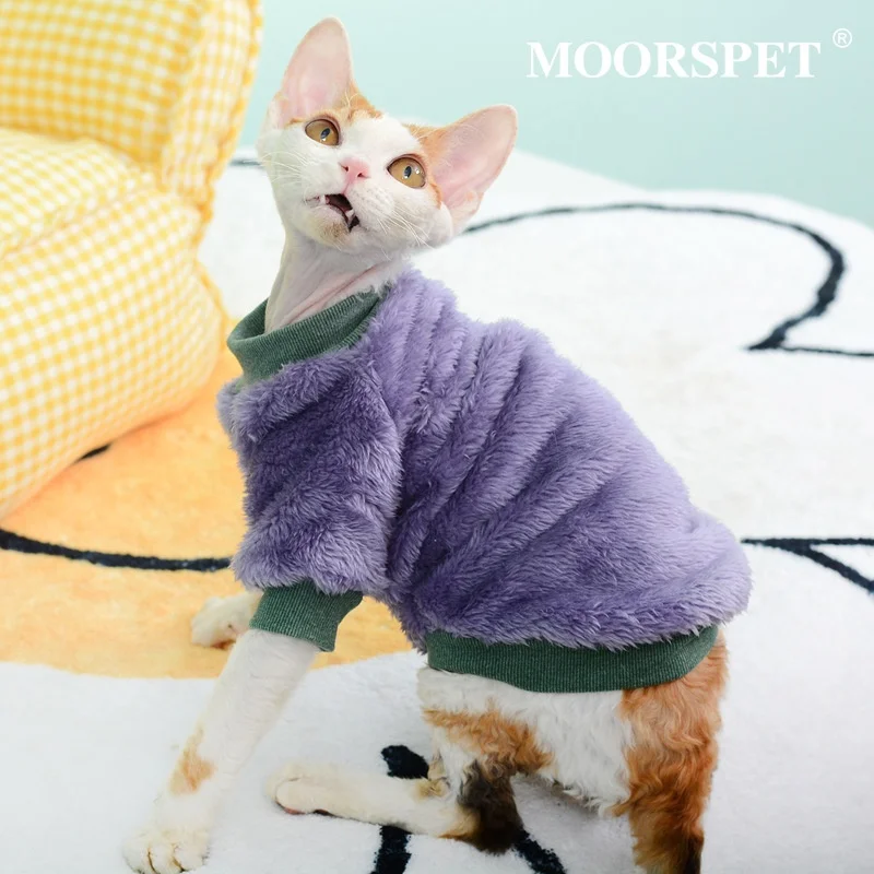 Moorspet XL Striped Pattern Cat Clothes Winter Heattech German Fleece-Lined Cotton Coat for Kitten Shorthair Anti-Shedding